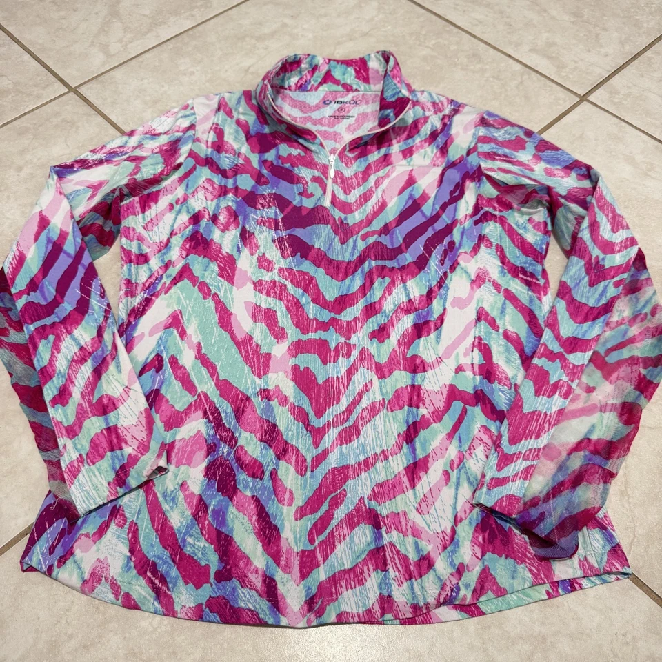 Camisa IBKUL Cuarto Cremallera Manga Larga Mujer Pequeña Rosa Púrpura Estampado Animal Golf Foto 2 de 4