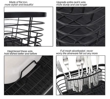 Kitchen Dish Drainer Rack with Drying Board and Full-Mesh Silverware Utensils