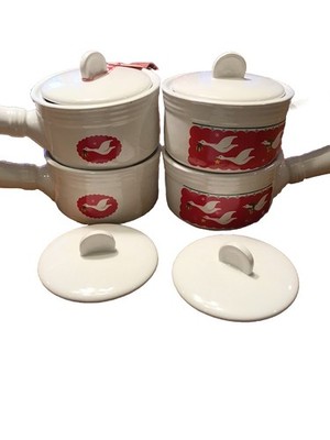 Vintage  Richard Hoffman Stoneware Bowls Bean Pot Geese Going Home For Christmas