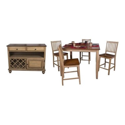 Sunset Trading Brook 6-Piece 48'' Square Wood Pub Set & Slat Back Stools in Cream