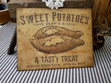 OLD PRIMITIVE VINTAGE STYLE THANKSGIVING SWEET POTATOE AUTUMN ACRES FARM SIGN