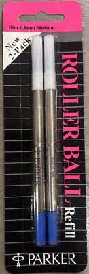 2 Original Parker Roller ball Blue Pen Refills Sealed Packs 0.8MM Medium 32225