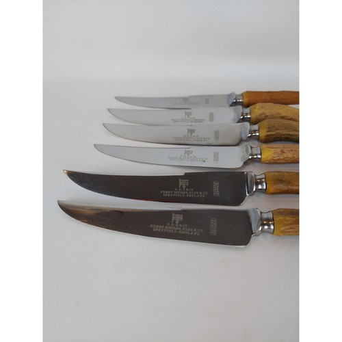 Vintage Henry Rogers Sons & Co Stainless Knife Set Stag Antler Handles Lot of 6 - Picture 6 of 9