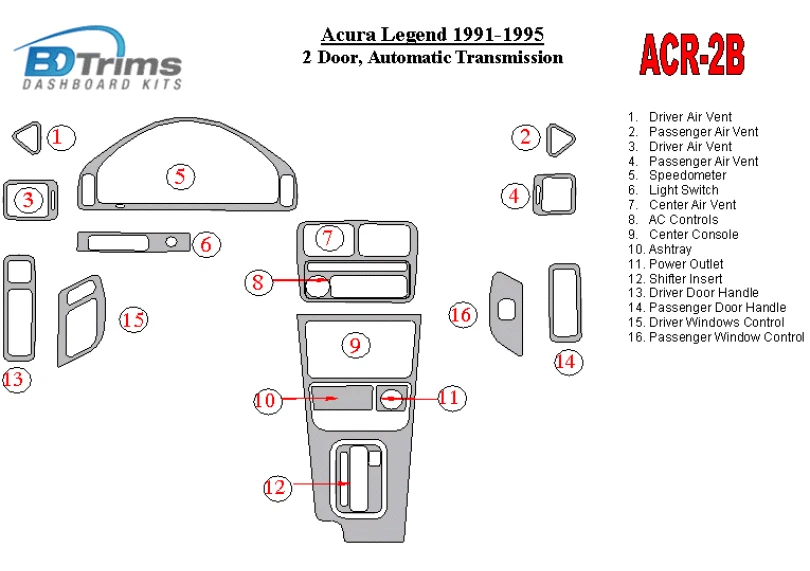 Kit de molduras de tablero BDTrims para modelo Acura Legend 1991-1995 (2 puertas) Foto 2 de 4