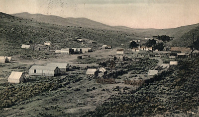 1909 Bird's Eye View Round Mountain Mine Camp Nevada Hand Colored Postcard F140