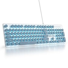 Full Size Blue Typewriter Keyboard104-Key Retro Punk Keyboard Round keycap wi...