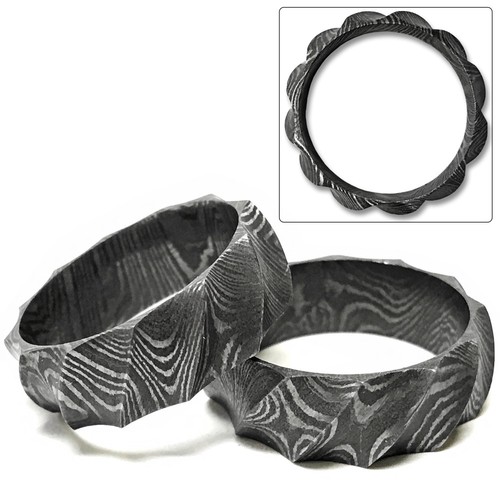 Full Handmade Damascus Steel Cutting Edge Engagement & Wedding Ring Unisex 1pc - 第 1/2 張圖片