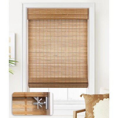LazBlinds No Tools No Drill Cordless Bamboo Roman Shades Window 31'' W x 64'' H