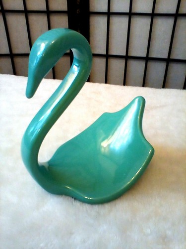 VINTAGE SWAN SOAP DISH CERAMIC TURQUOISE GLOSS GLAZE BATH DECOR - Picture 2 of 9