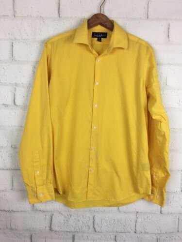 Nicole Miller Yellow Cotton Button Down Long Sleeve Shirt Career Top SZ Large 16 - Afbeelding 1 van 3