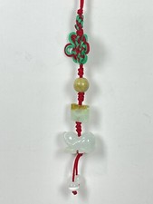 Hand Carved Natural Jade Chinese Zodiac Dog Pendant Knotted CellPhone Car Charm