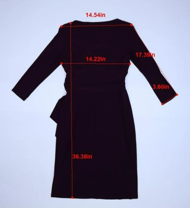 Chaps Womens Purple 3/4 Sleeve Stretch Ruched Side Deep V-Neck Faux Wrap Dress S - Image 4 of 4