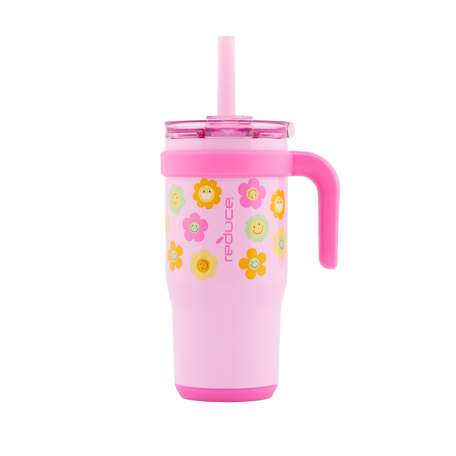 Tumbler with Spill-Proof Straw & Handle. Insulated Stainless Steel 18 oz