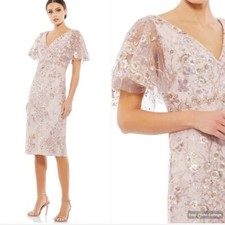 NWT Mac Duggal 67909 Embellished Illusion Butterfly Sleeve Gown Sz 2 Pink