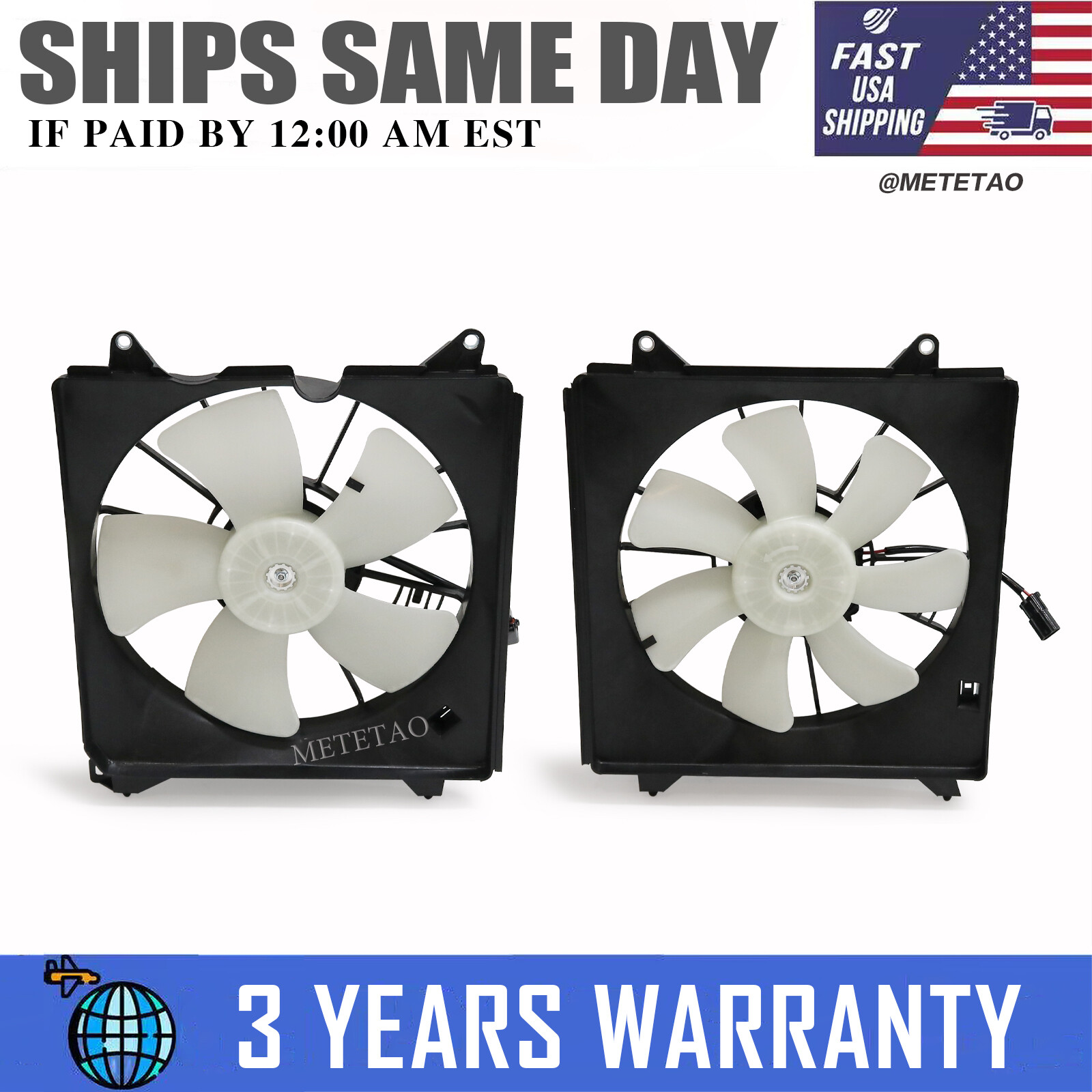 2PCS AC Condenser Radiator Cooling Motor Fan For 2013-2017 Honda Accord Touring