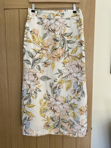 Nicole Miller Ladies Floral Print 100% Linen Straight Midi Skirt Size Medium - Picture 2 of 11