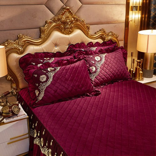 Qulited Velvet Lace Queen Bedspread Twin Full Fitted Bed Sheet Ruffles Skirt New - Picture 21 of 65