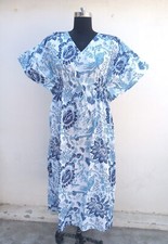 New Indian Blue Peacock Cotton Kaftan Women's Clothing Handmade Kaftan Maxi Gown