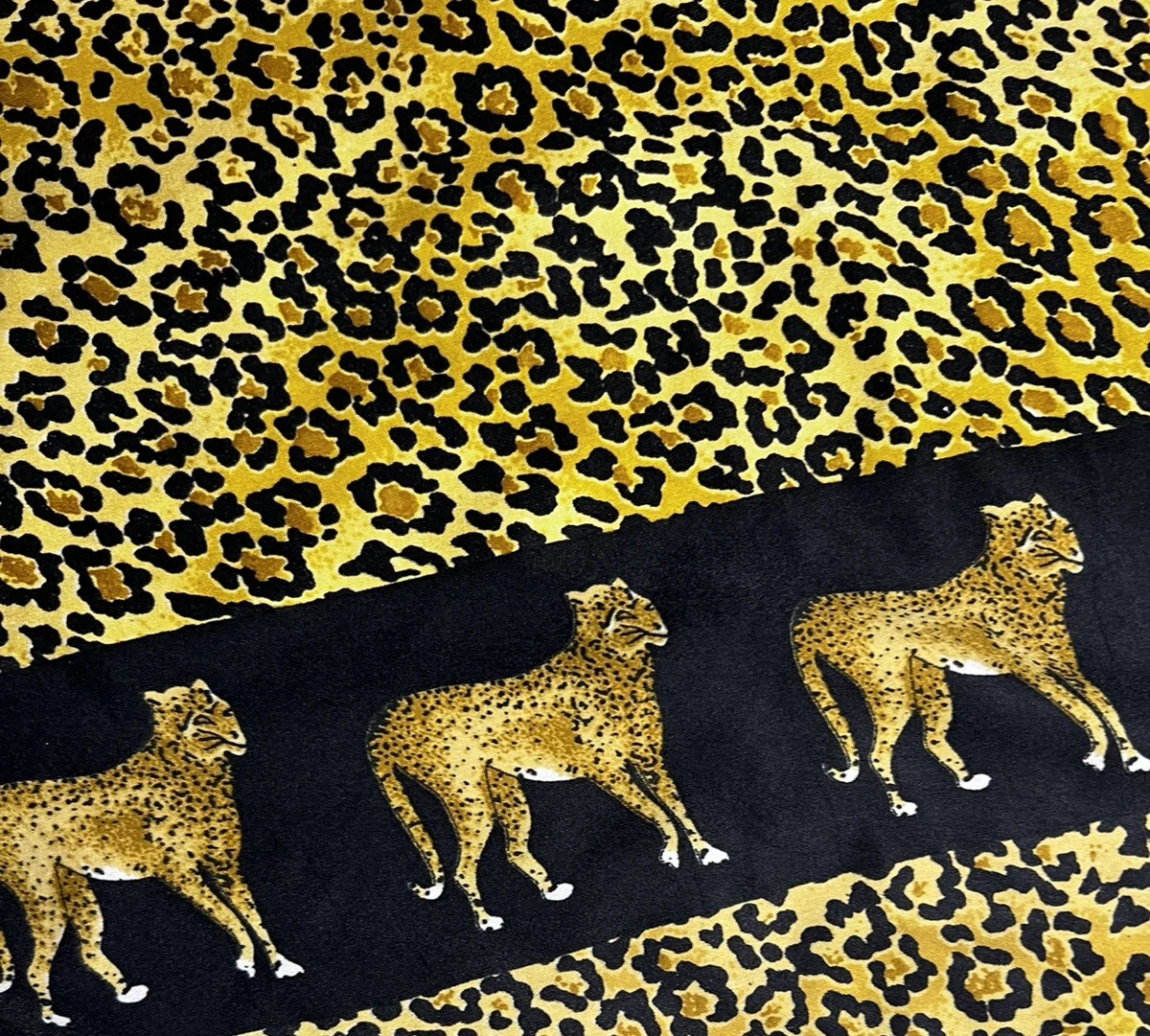 VTG Scarf Wrap Cheetah Leopard Print Jungle Safari Black Gold Beach Cover Fringe