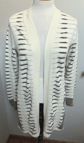 Nik+Zoe-L/S-Autumn Crave-Ivory w/Taupe/brwn/blk detl. sweater-rolled cuffs-s-nwt