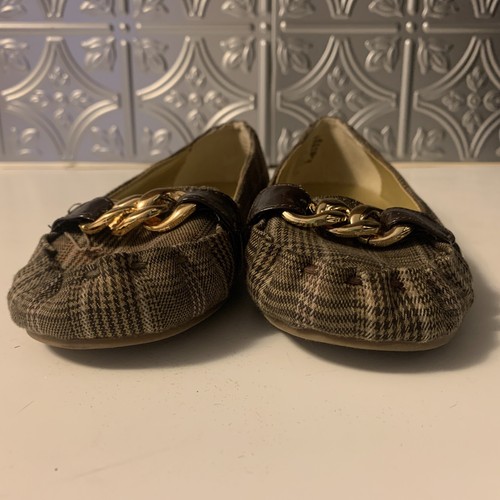 AMERICAN EAGLE AE Womens Loafers Shoes Size 7 Gold Chain Brown Plaid Casual - Picture 5 of 9