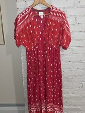 EUC Women's Knox Rose Red & White Boho Batwing Peasant Long Maxi Dress Sz Small