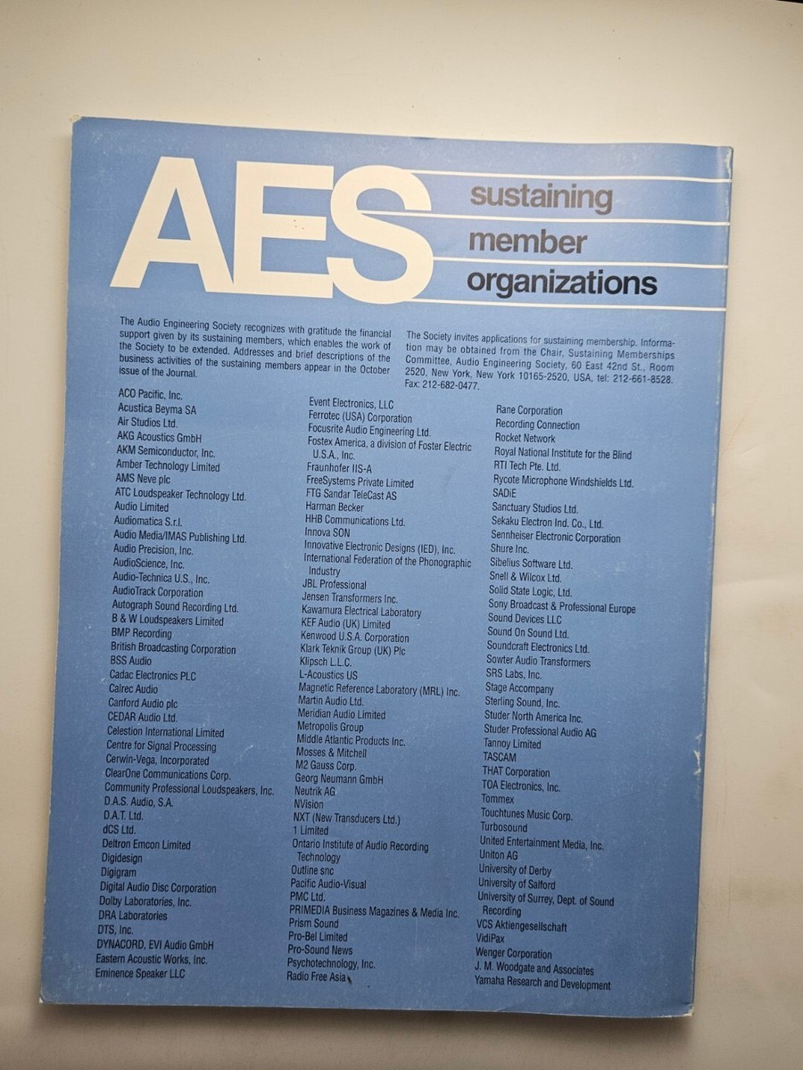 AES Journal Of The Audio Engineering Society March 2004 | eBay