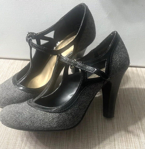 VTG Mary Jane Preppy Herringbone Fabric Pumps, Thick Heels, T-Strap Shoes Size 7, Size 7, $18.32 - Photo 8