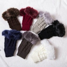 Womens Warm Fluffy Gloves Faux Fur Lady Fingerless Girl Knitting Mitten