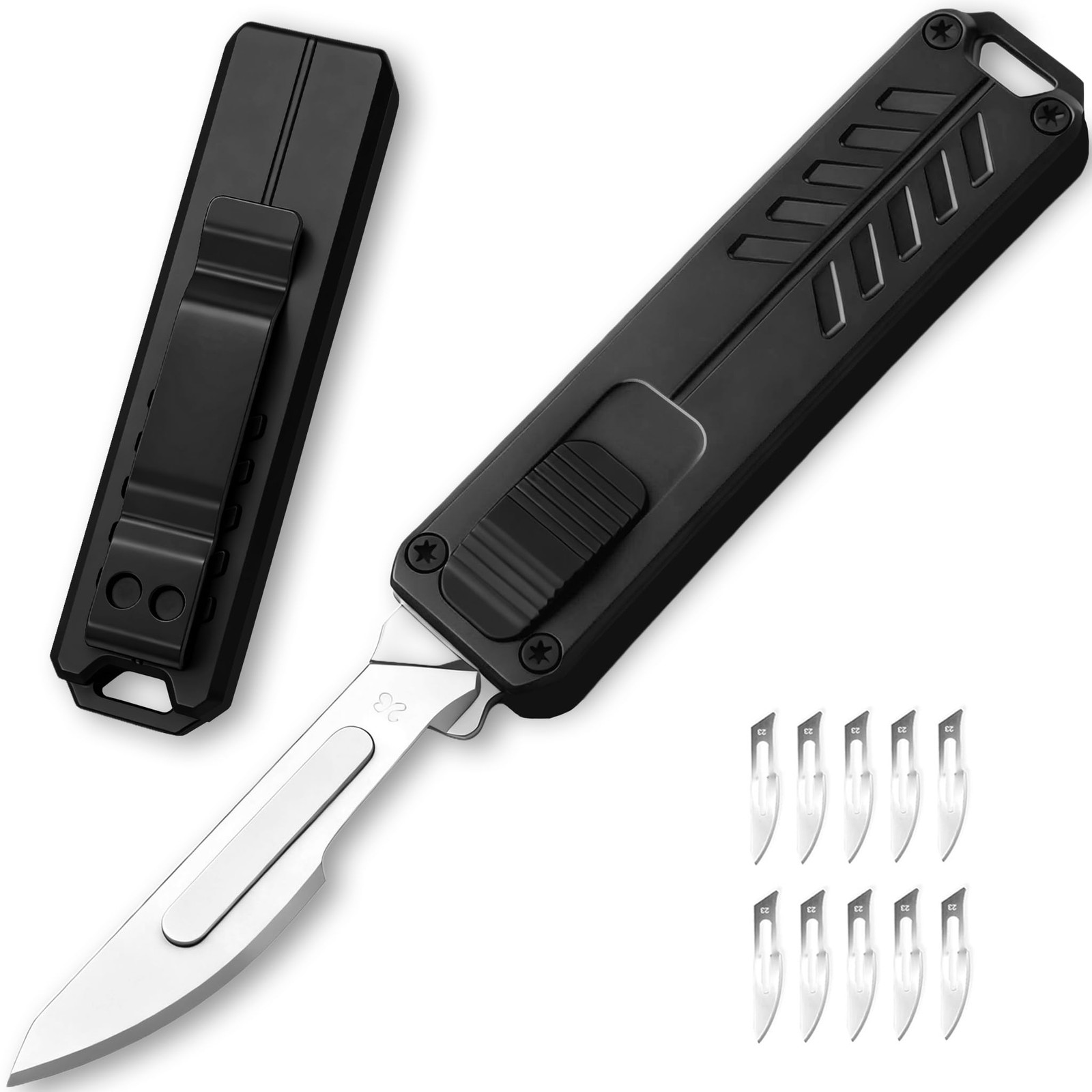 Automatic Utility Knife,Retractable Push Button Scalpel EDC Knife,All Metal C...