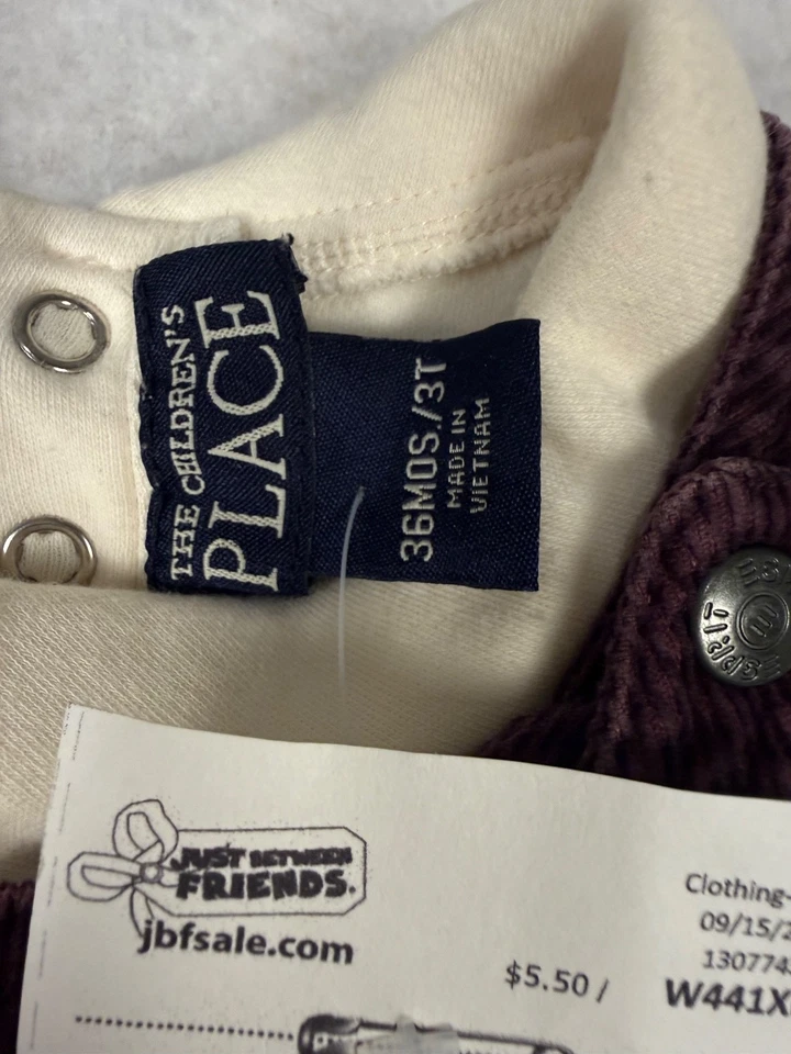 Nuevo con etiquetas Conjunto de Vestido Jersey The Children’s Place 3T Pana Crema Top Ciruela Delantal Ou Foto 3 de 4