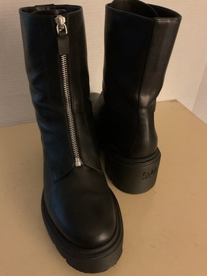 Stuart Weitzman  Women Black Platform Charli Zip Chelsea Boots US 10 Euro 40.5