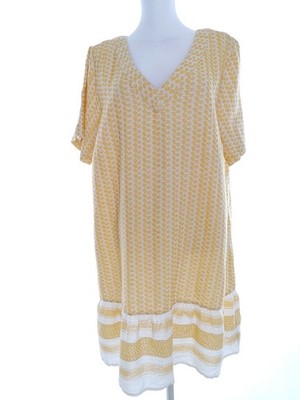 ZIZZI Damen A-Linien-Kleid Gr. S Gelb Baumwolle 100% Kurzer Ärmel Rüsche