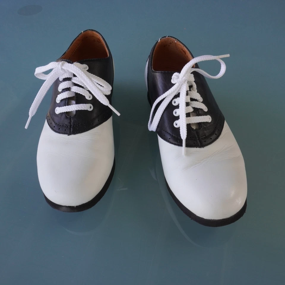 Zapatos de montar vintage Muffy's negros blancos con cordones para mujer talla 8 cuero ancho Foto 2 de 4