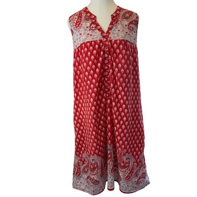 La Cera Red Paisley Floral Cotton Sleeveless Nightgown House Dress XL Pajama