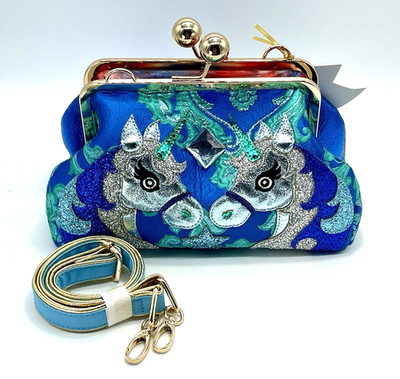 Irregular Choice Magic Pony Unicorn Metallic Blues Kiss Lock Purse Bag NWT