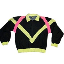 80s 90s Retro Jacket Dual Control Ski Neon Pink Yellow Windbreaker Size LARGE