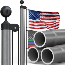 11 Gauge Heavy Duty Flag Pole with Thickened Aluminum Ball - 25 FT Black Extra T