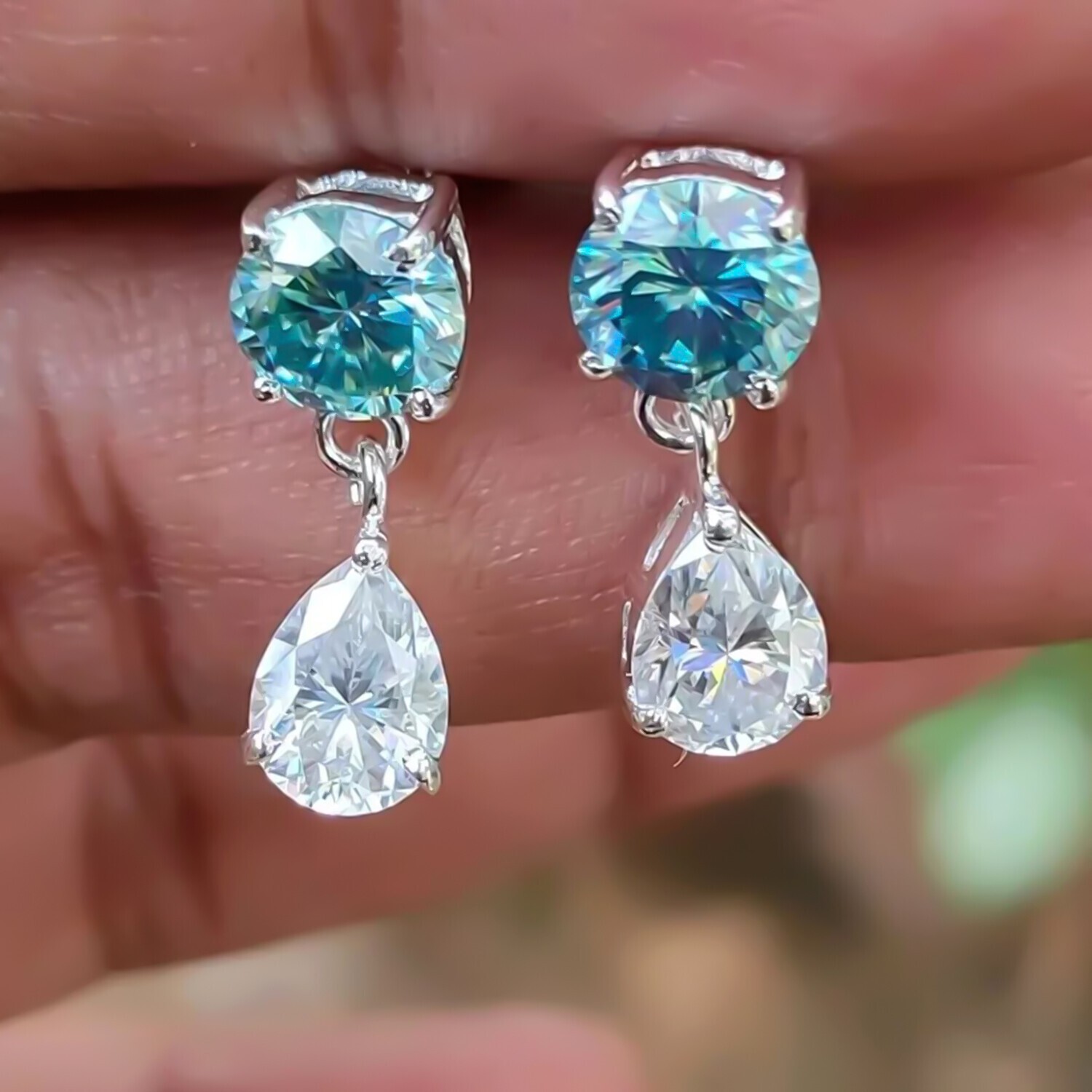 6.50 Ct Blue & White Diamond Dangle Earrings 925 Silver – Summer Sale Gift