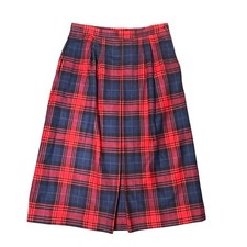Vtg Red Blue Tartan Plaid Wool Blend Pleated Midi Skirt Lined Holidays Size 16