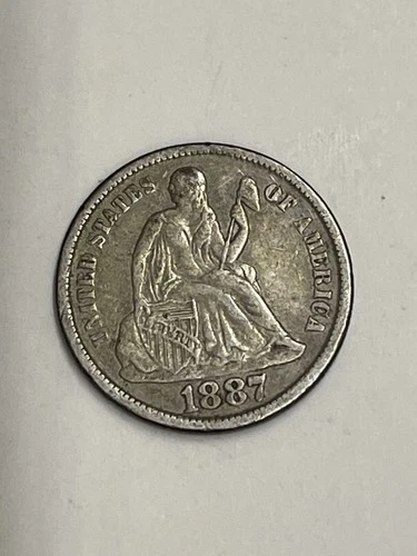 1887 S  90% SILVER SEATED LIBERTY  DIME