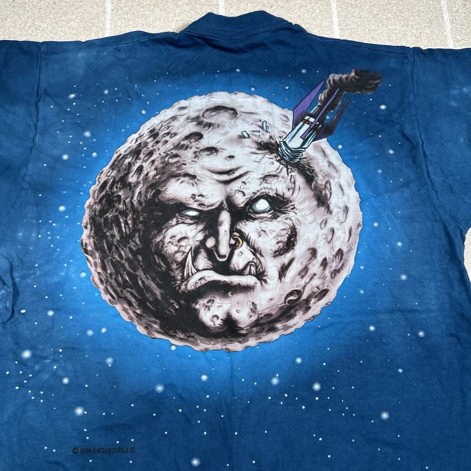 Camiseta Vintage 1996 Azul Líquido Sol y Luna Estampado XL Enojado Hecha en EE. UU. Foto 4 de 4