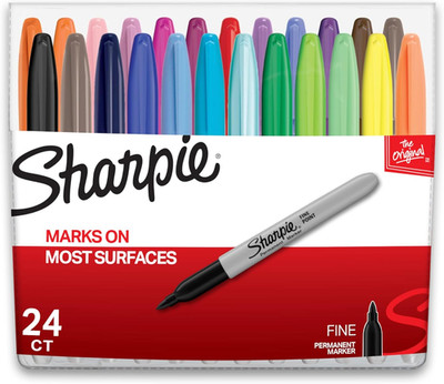 Sharpie Permanent Markers, Fine Point, Assorted Colors, 24 Count - Arts & Crafts