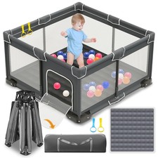 50x50 Portable Baby Playpen Dark Gray Collapsible with Handles