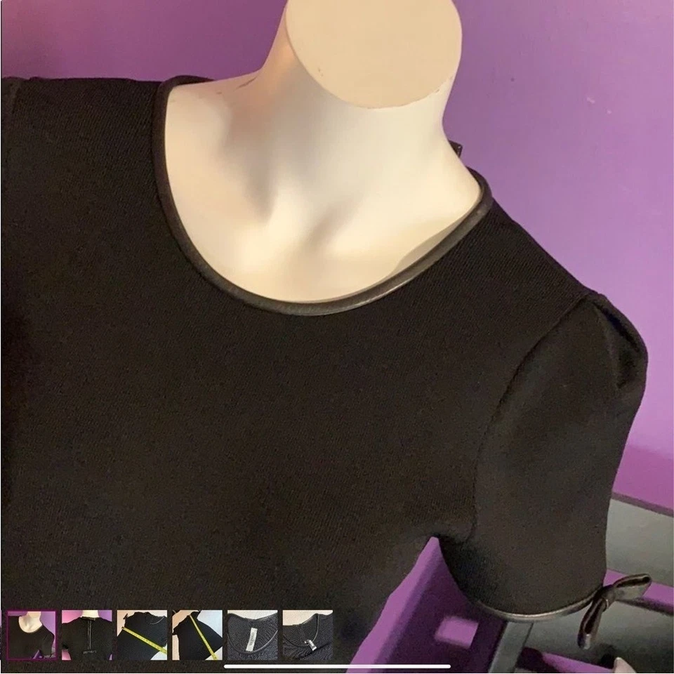 Vestido Valentino negro con ribete de lazo de cuero. Talla M Foto 3 de 4