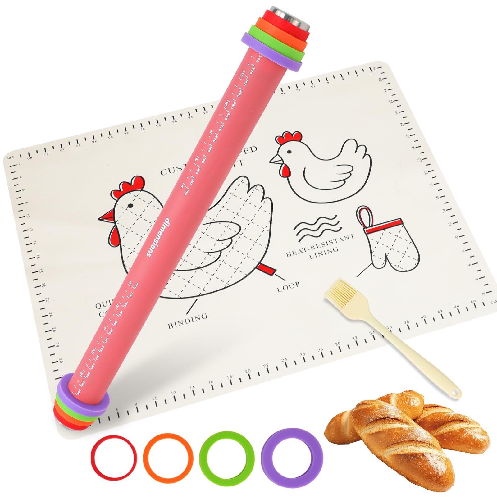 Adjustable Rolling Pin Set Thickness Rings 15 Inch