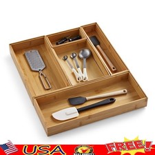 Bamboo Drawer Organizer 5 Piece Set Eco-Friendly Storage Boxes Home Office New