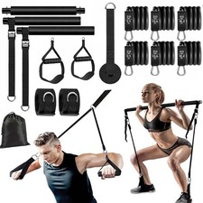 Pilates Bar Kit 6 Resistance Bands Home Gym Fitness Workout Training Set UK