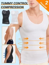 2Pc Men's Compression Sleeveless Shirt Tank Top Slimming Body Shaping Underwear