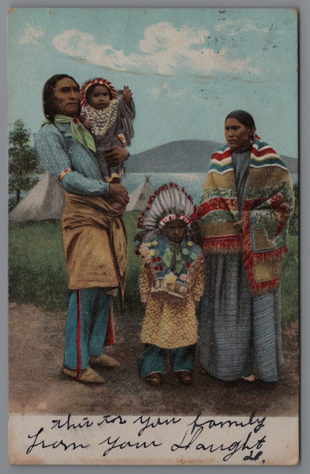 Native Americans Yonkers NY Postcard Used by Family Member of Those Pictured